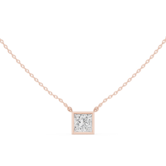Bezel Set Solitaire Necklace - Princess Cut