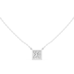 Bezel Set Solitaire Necklace - Princess Cut