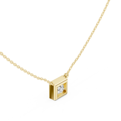 Bezel Set Solitaire Necklace - Princess Cut