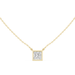 Bezel Set Solitaire Necklace - Princess Cut