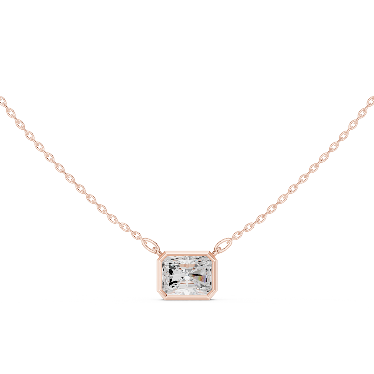 Bezel Set Solitaire Necklace - Radiant Cut