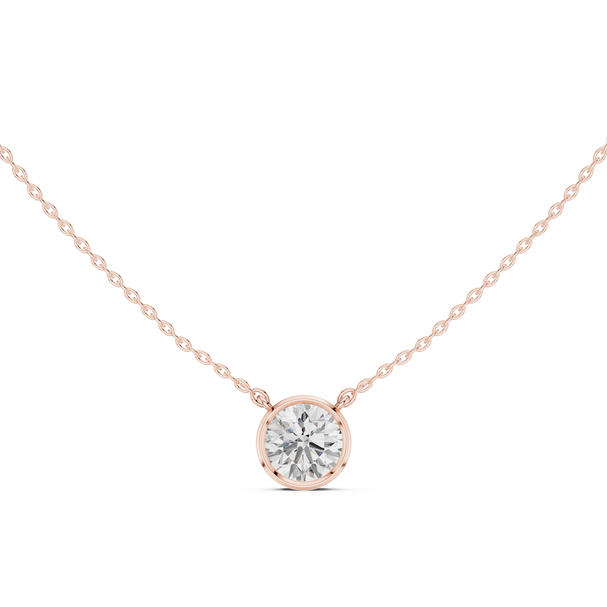 Bezel Set Solitaire Necklace - Round Cut