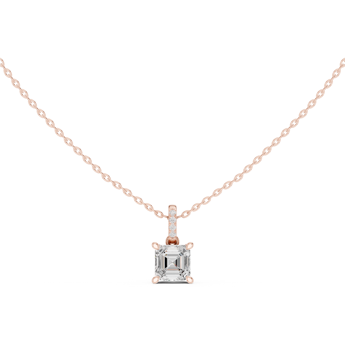 Solitaire Necklace with Hidden Halo - Asscher Cut Lab Grown Diamond