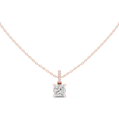 Solitaire Necklace with Hidden Halo - Cushion Cut Lab Grown Diamond