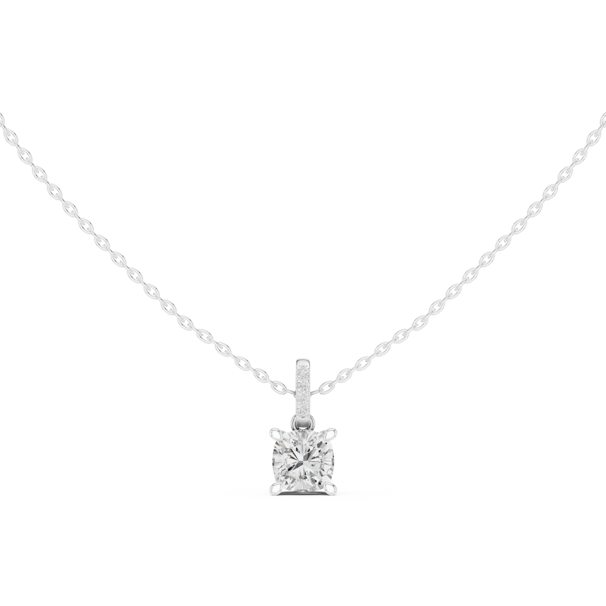 Solitaire Necklace with Hidden Halo - Cushion Cut Lab Grown Diamond