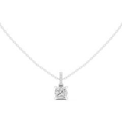Solitaire Necklace with Hidden Halo - Cushion Cut Lab Grown Diamond