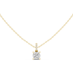 Solitaire Necklace with Hidden Halo - Cushion Cut Lab Grown Diamond