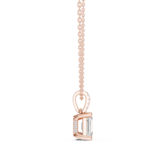 Solitaire Necklace with Hidden Halo - Emerald Cut Lab Grown Diamond