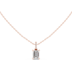 Solitaire Necklace with Hidden Halo - Emerald Cut Lab Grown Diamond