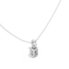 Solitaire Necklace with Hidden Halo - Emerald Cut Lab Grown Diamond