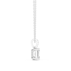 Solitaire Necklace with Hidden Halo - Emerald Cut Lab Grown Diamond