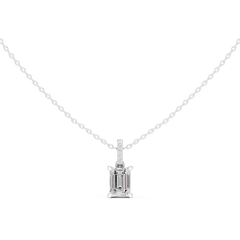 Solitaire Necklace with Hidden Halo - Emerald Cut Lab Grown Diamond
