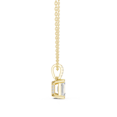 Solitaire Necklace with Hidden Halo - Emerald Cut Lab Grown Diamond