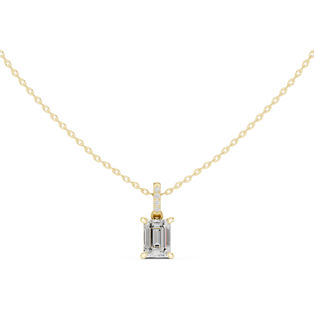 Solitaire Necklace with Hidden Halo - Emerald Cut Lab Grown Diamond
