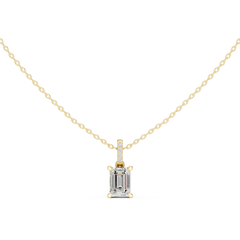 Solitaire Necklace with Hidden Halo - Emerald Cut Lab Grown Diamond