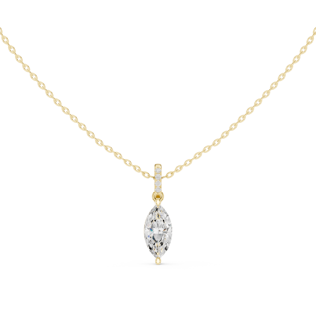 Solitaire Necklace with Hidden Halo - Marquise Cut Lab Grown Diamond