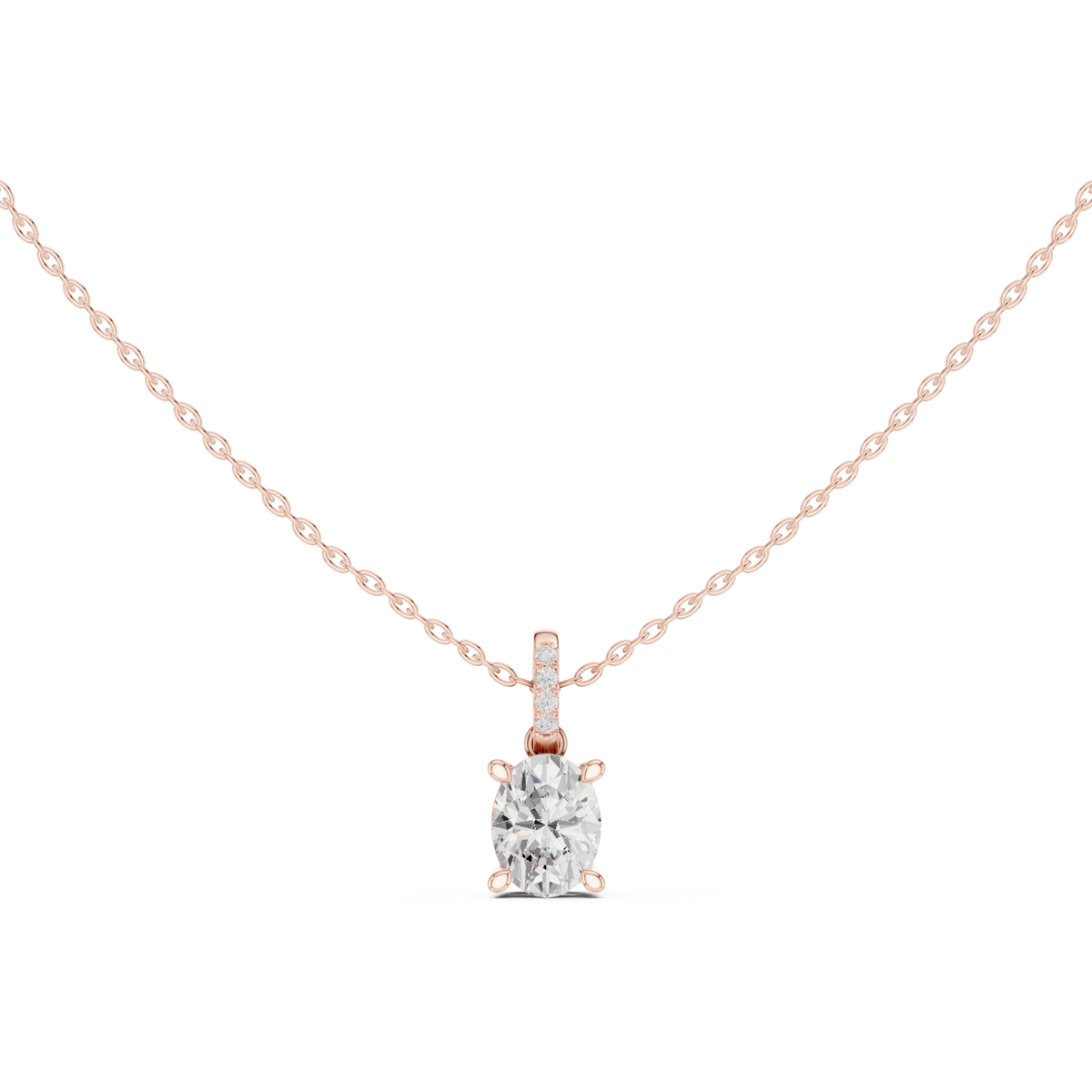 Solitaire Necklace with Hidden Halo - Oval Cut Lab Grown Diamond
