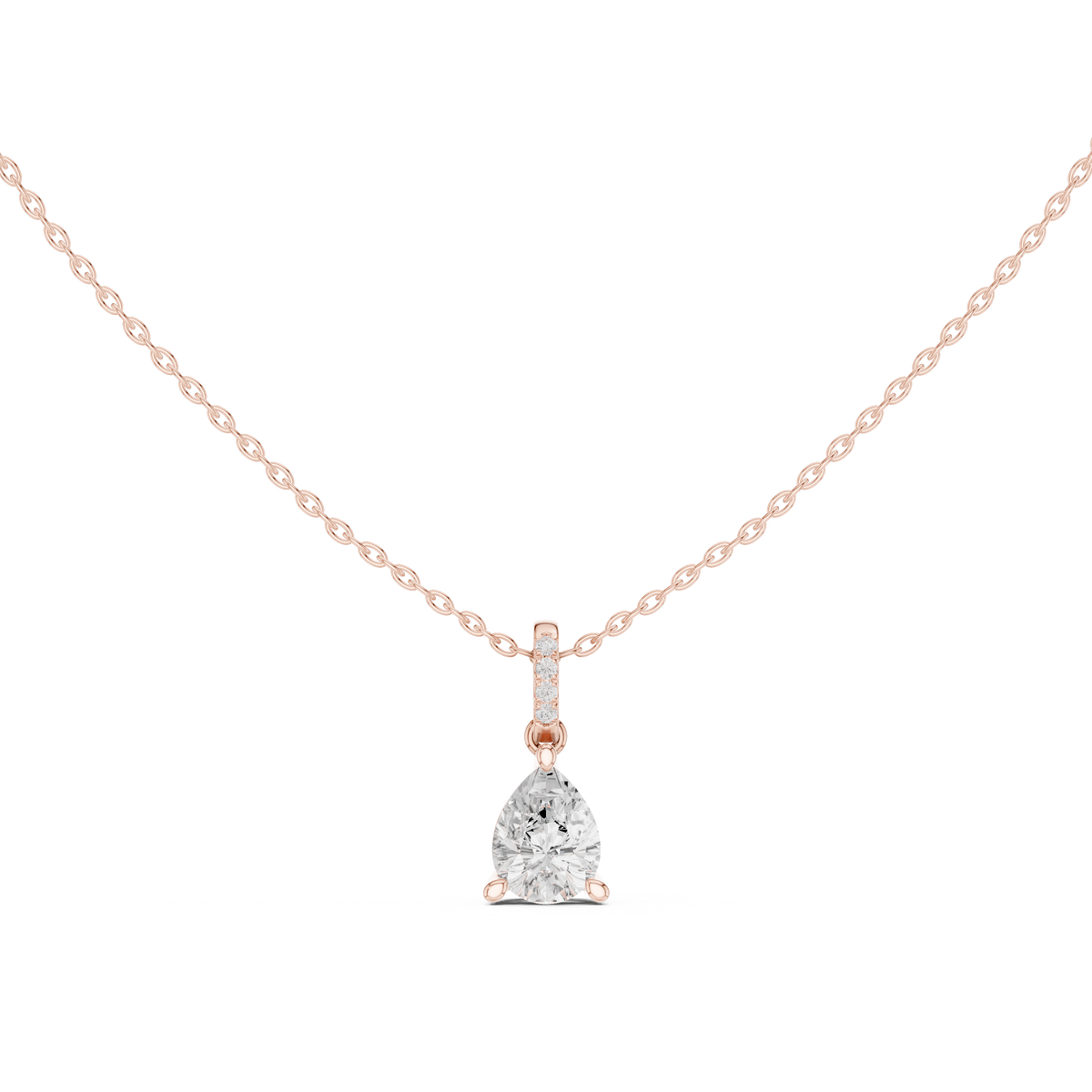 Solitaire Necklace with Hidden Halo - Pear Cut Lab Grown Diamond