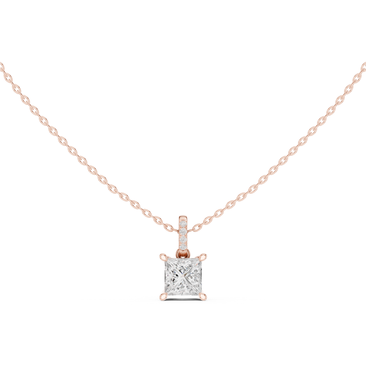 Solitaire Necklace with Hidden Halo - Princess Cut Lab Grown Diamond