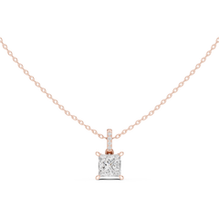 Solitaire Necklace with Hidden Halo - Princess Cut Lab Grown Diamond