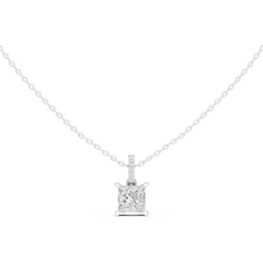 Solitaire Necklace with Hidden Halo - Princess Cut Lab Grown Diamond