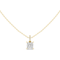 Solitaire Necklace with Hidden Halo - Princess Cut Lab Grown Diamond