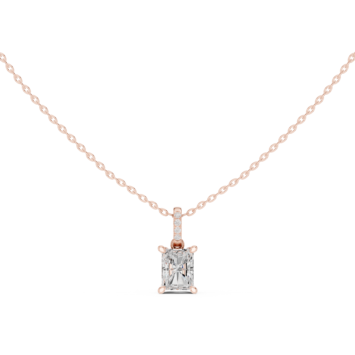 Solitaire Necklace with Hidden Halo - Radiant Cut Lab Grown Diamond