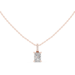 Solitaire Necklace with Hidden Halo - Radiant Cut Lab Grown Diamond