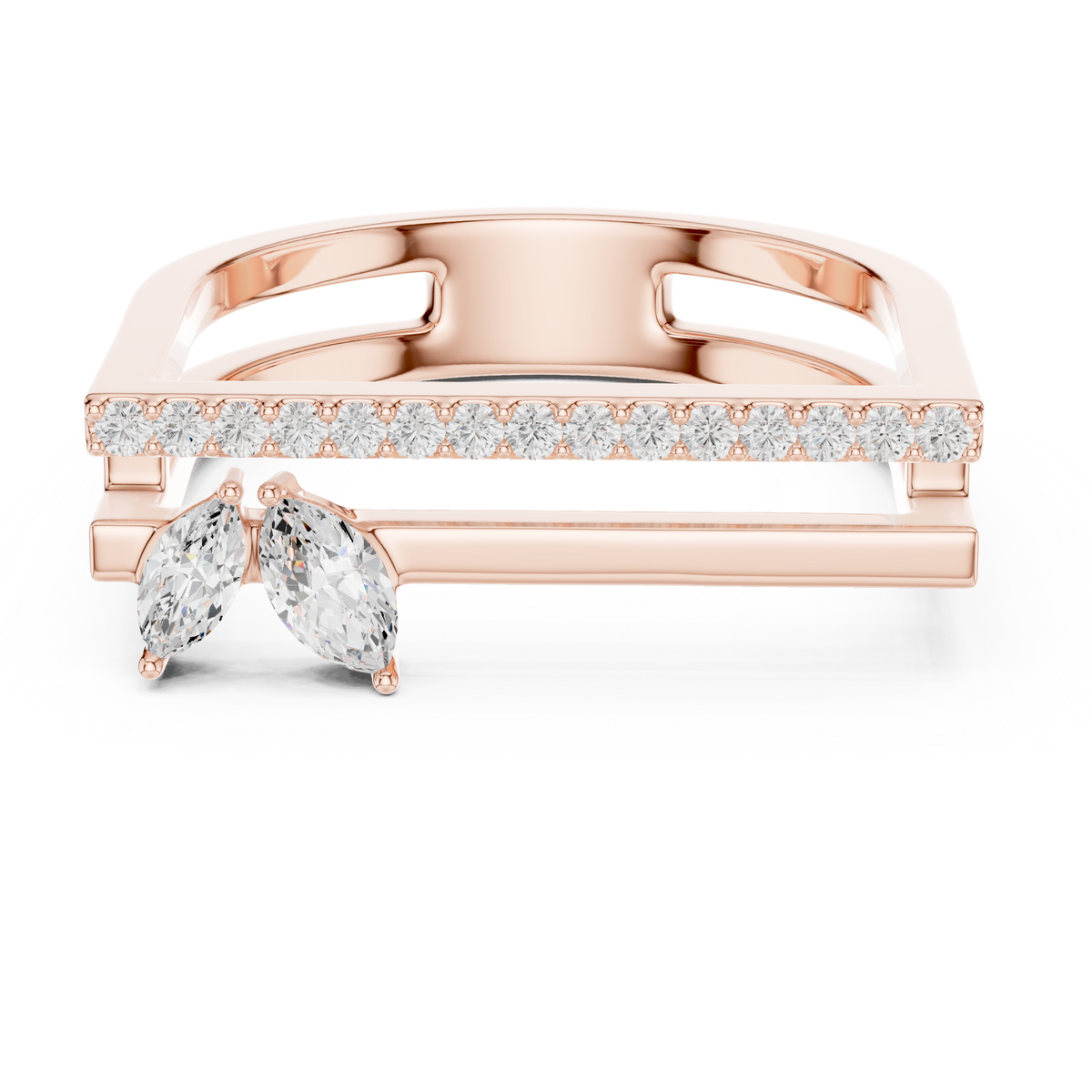 Sylvara Duo Bands Leaf-Line Dainty Ring